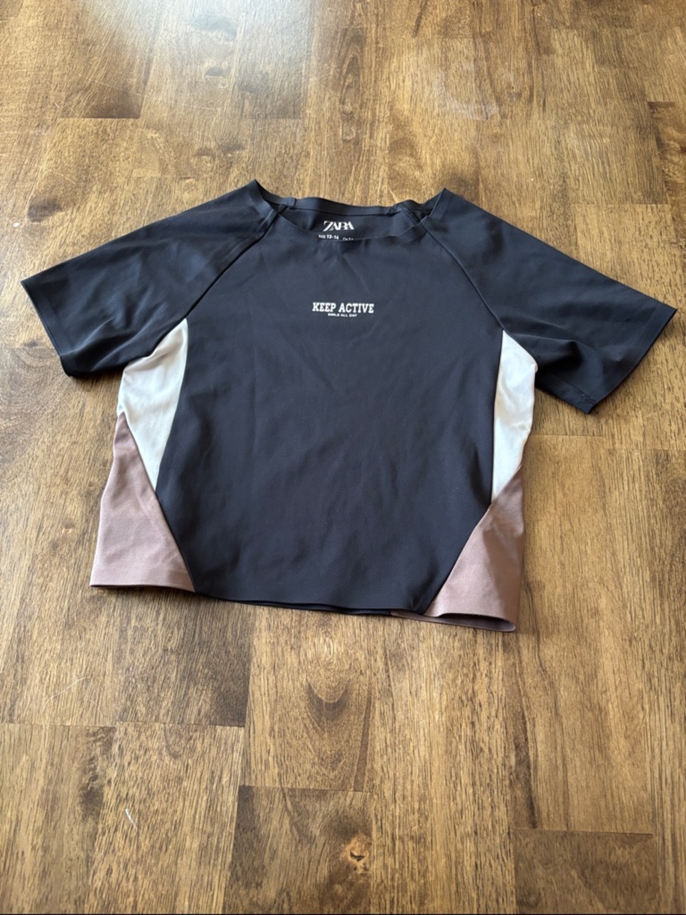 Zara Black Tee with White and Brown Colorblock Panels